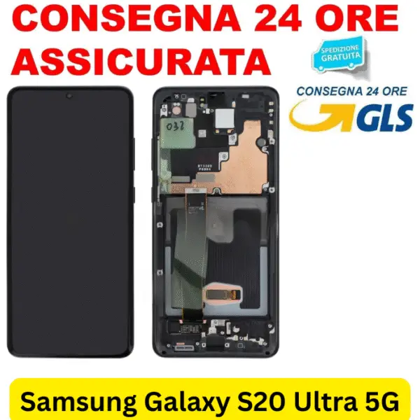 SAMSUNG GALAXY S20 ULTRA DISPLAY LCD FRAME ORIGINALE SAMSUNG GALAXY S20 ULTRA SM-G988B TOUCH SCREEN NERO (SERVICE PACK)
